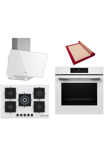 Bosch Beyaz 3 lü Ankastre Set (HJG852YW0T-PNQ7B2P30O-DWK63PJ20T) 3D Fry - Piş...