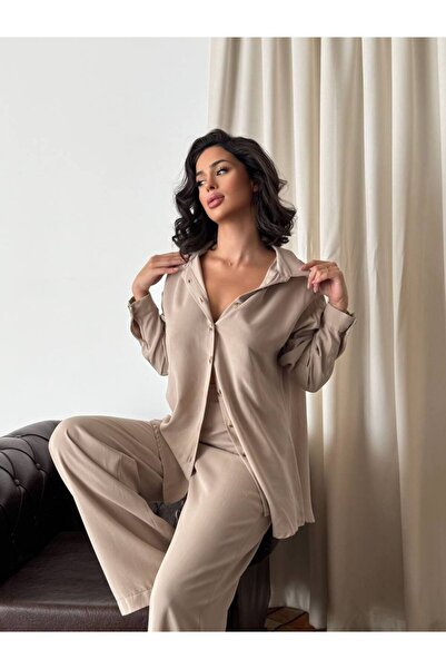 MİSSCİXFASHİON طقم نسائي مكون من قميص كبير الحجم وبنطلون بالازو فضفاض