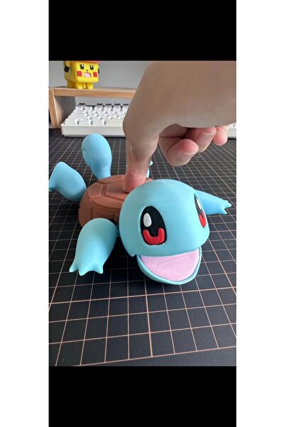 3DLİ Pokemon Squirtle Tasarım Hareketli Bardak Altlığı - Stres Giderici Masaüstü Dekoratif Figür