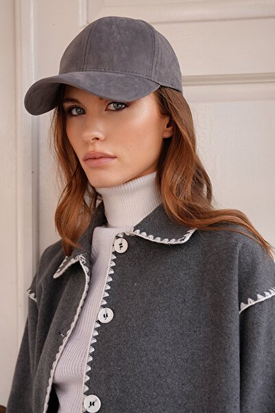 VAGGON Women's Anthracite Velvet Textured Curved Visor Adjustable Hat Vs01228