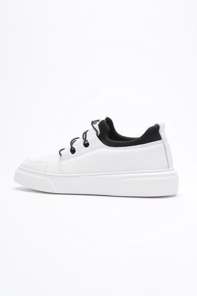 Mubiano Men's Genuine Leather Stretch Sneaker with Rubber Detail White Enzo