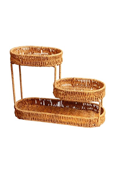 Bayev Hasır 700777 3-Tier Oval Organizer Fruit Bowl Decorative Basket Organizer