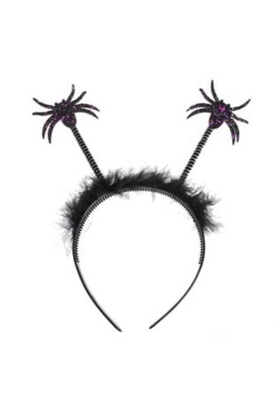 OEM Хелоуински венец за коса с черни паяци, лилав брокат и крила