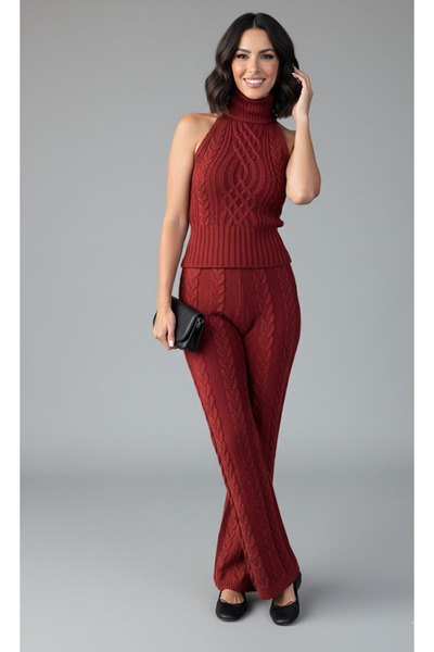 My Blog Burgundy Sleeveless Blouse Pants Set - 3009