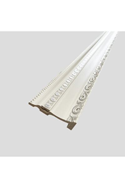 MallDeco Cornisa cu model in relief, argintie, 80,6 mm