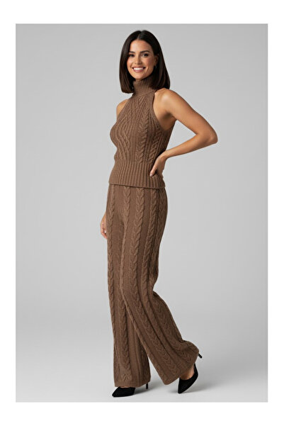 My Blog Milky Coffee Sleeveless Blouse Pants Set - 3009