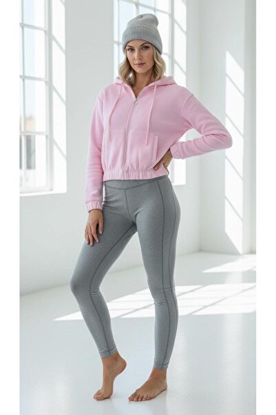 Patreon Women's Soft Fleece-Lined 3-Thread Oversized Hooded Zippered Cropped Top