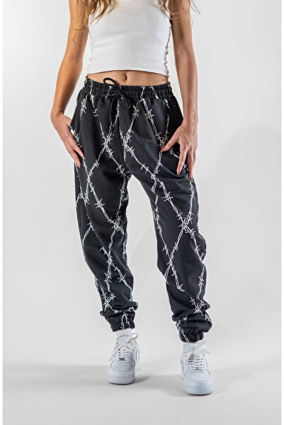 Superbluemexico بنطلون جوجر نسائي مطبوع رقميًا مع أربطة مطاطية عند الأرجل