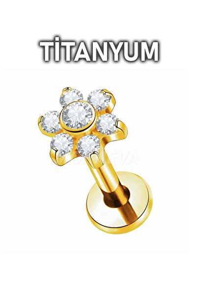 MORNEVA Titanyum Taşlı Çiçek Kıkırdak Kulak Helix Conch Tragus Piercingi (1 Adet)