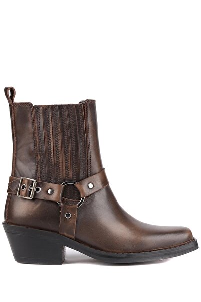 stato - Kahverengi Hakiki Deri Fermuarsız Kadın Bot 25-6310
