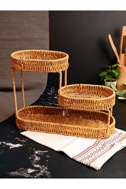 Bayev Hasır 700777 3-Tier Oval Organizer Fruit Bowl Decorative Basket Organizer