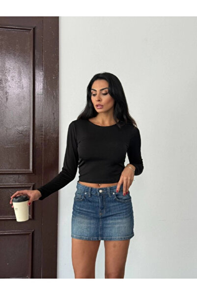 hazelin Women's Black Backless Long Sleeve Sandy Blouse Hzl25W-Fry123381