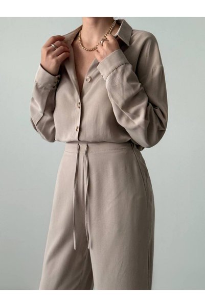 MİSSCİXFASHİON Kadın Oversize Gömlek & Palazzo Pantolon Salaş İkili Takım