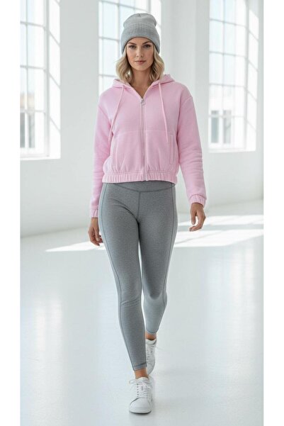 Patreon Women's Soft Fleece-Lined 3-Thread Oversized Hooded Zippered Cropped Top