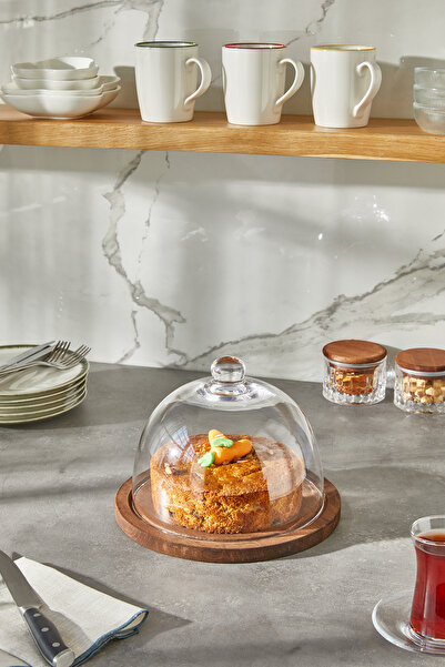 hapeed Aris Model Orta Boy Ahşap Stantlı Cam Kek Fanusu ve Sunumluk