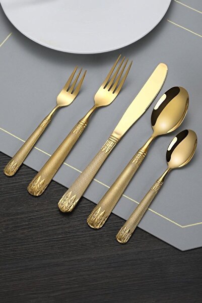 Chavin 30 Piece Gold Steel Dinner Spoon Fork Knife Set for 6 People Mt226Sr