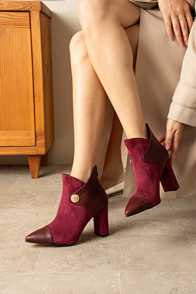 irmona LAYLA BORDO SÜET DERİ DETAYLI 7 CM TOPUKLU BOT BOTTİE