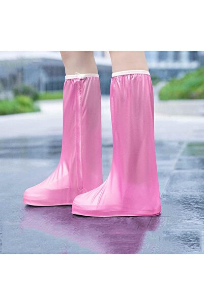 Flippy Waterproof Shoe Covers, Anti-Slip, Zipper & Snap, 40 cm, XL (40-41), Pink