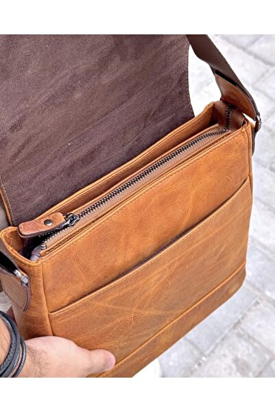 Fil Deri Genuine Leather Men's Bag with Strap and Zipper 2111