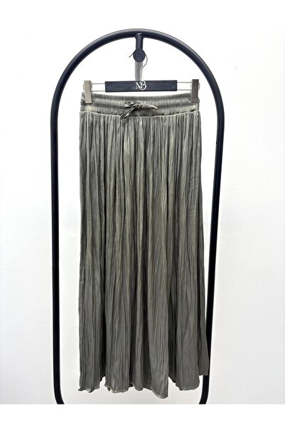 Maldia Shop Women's Crushed Lace-Up Midi Dark Green Skirt