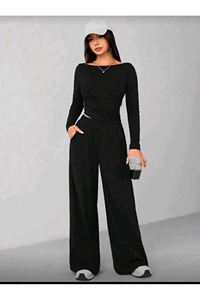 BERYY MODA Μαύρο γυναικείο φαρδύ αθλητικό ρούχο μεγάλου μεγέθους, υψηλής ποιό...