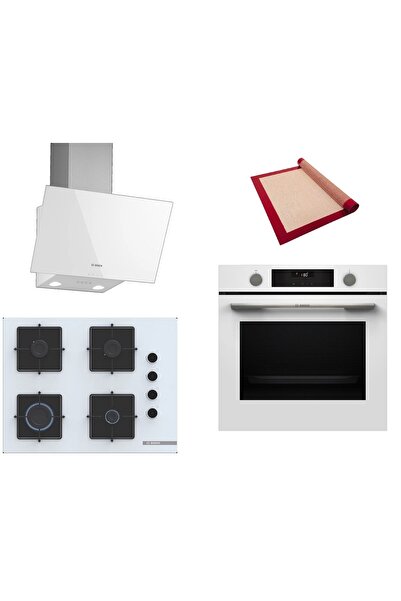 Bosch Beyaz 3 lü Ankastre Set (HUA736EV0T-POP7C2P30O-DWK63PJ20T) Buhar Destekli - Pişirme Matı ile