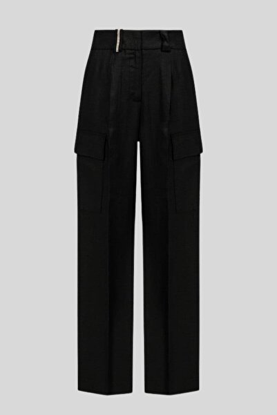 Peserico Kadın Bilyalı Zincir Detaylı Keten Kargo Pantolon Siyah 005