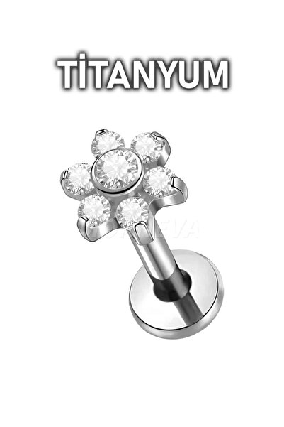 MORNEVA Titanyum Taşlı Çiçek Kıkırdak Kulak Helix Conch Tragus Piercingi (1 Adet)