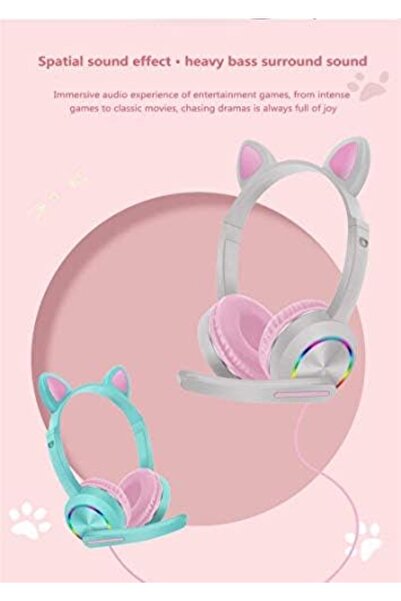 Generic PINK AKZ-020 Cat Ear Headphones with LED Light and Microphone