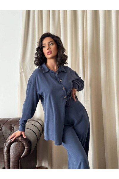 MİSSCİXFASHİON Γυναικείο πουκάμισο oversized & παντελόνι palazzo φαρδύ σετ δύ...