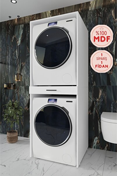 BALNEOM %100 Mdf Kurutmalı Çamaşir Makinesi Dolabi Beyaz