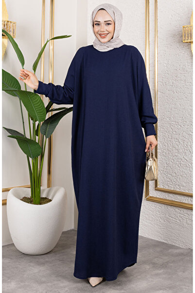 sefamerve Yarasa Kol Bürümcük Elbise 2000-08 Lacivert