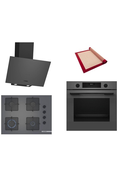 Bosch Gri 3 lü Ankastre Set (HUA717BN0T-POP7C9P30O-DWK64PJ70T) Buhar Destekli - Pişirme Matı ile