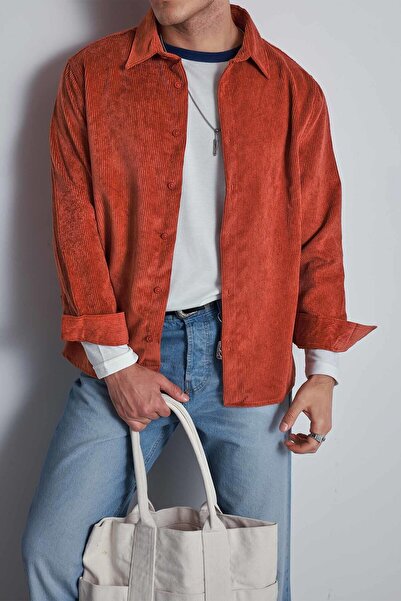 ablukaonline Ανδρικό πουκάμισο με μακρυμάνικο βελούδινο υφή Oversize