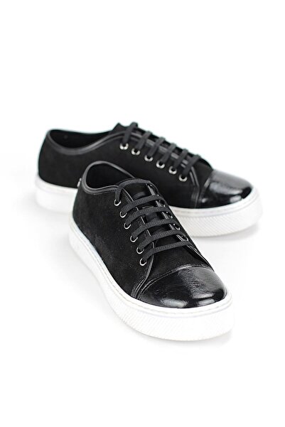 Gökhan Talay Zeta Black Suede - White Sole - Patent Leather Detail Дамски спо...