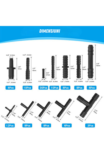MaxTech Set mixt 113 buc. conectori, reductori, racorduri, teuri de conducte / furtune auto MaxTech®