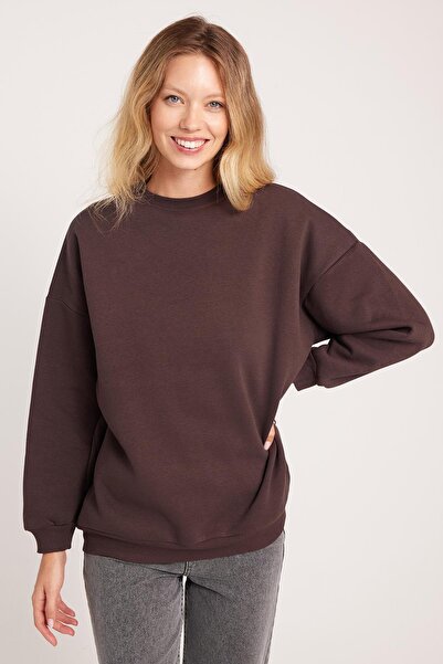 Tudors Дамска широка памучна блуза с трислоен деколте в кафяво