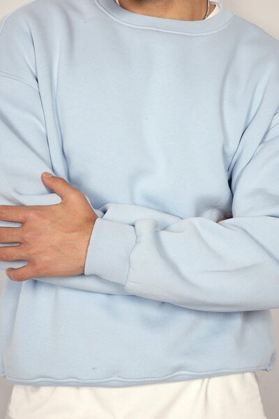 ablukaonline Ανδρικό φούτερ Oversize με λαιμόκοψη Basic Ανοιχτό μπλε
