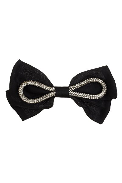 OEM Black Bow Hair Clip with Lace & White Rhinestones for Women 12cm