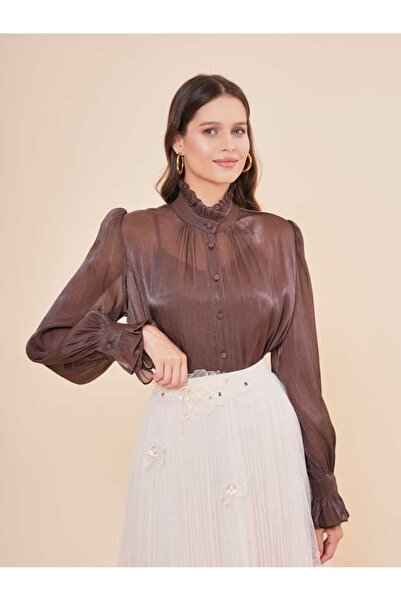 SERPİL Düğmeli Fırfır Yakalı Uzun Kollu Kadın Gömlek 50918