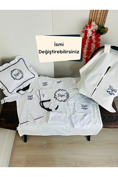 KARSU TASARIM Nakış İşlemeli İsimli Hastane Çıkış Seti, Takı Yastığı ve Puset...