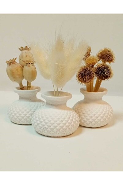 Dekora Çiçek 3-Piece Mini Vase (Including 3 Different Types: Cotton, Daisy, Poppy), Ornament, Coffee Side Display, Gift