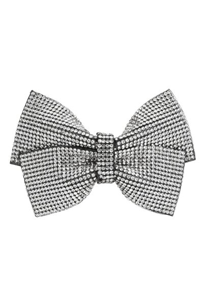 OEM Silver Rhinestone Bow Hair Clip for Women 9.5cm
