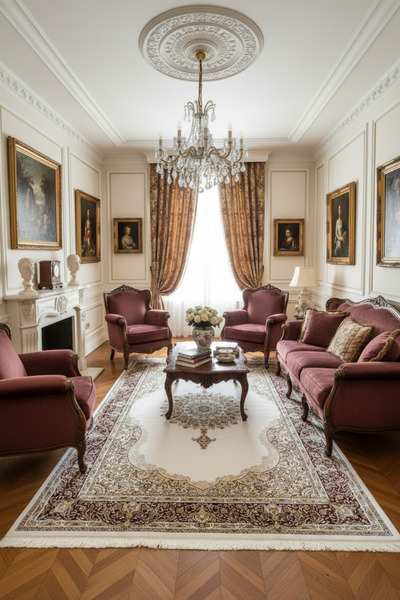 Halı Sepeti Enti Herat 2806 kırmızı Klasik Salon Halısı Çerçeveli Göbekli Par...