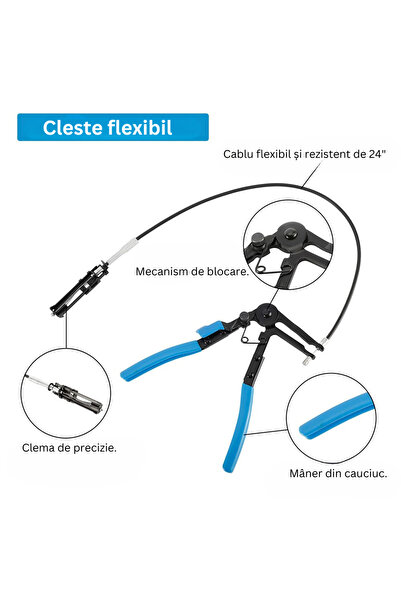 MaxTech Set profesional de clesti din otel pentru Cleme, Coliere de furtun auto MaxTech®, 9 piese