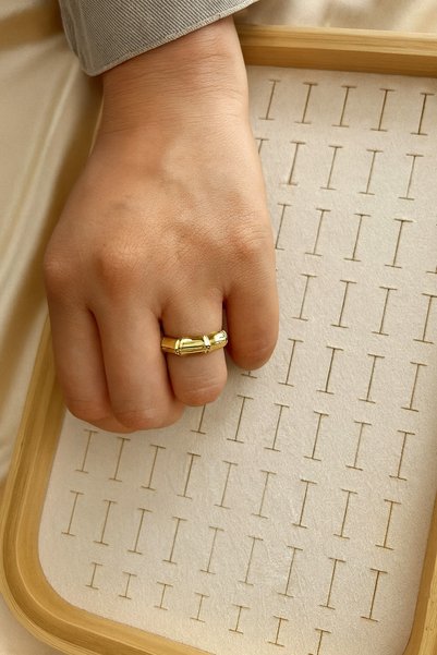 ŞEHRAZAT HANDMADE TASARIM Gold Steel Bamboo Designed Ring