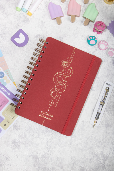 DİVAL A5 Irregular Weekly Planner Spiral Bound Fabric Cover - Red