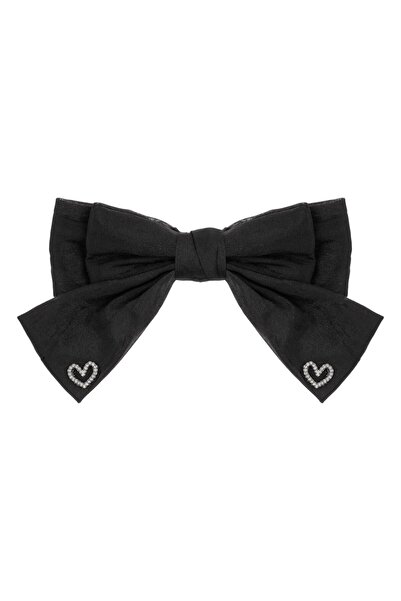 OEM Black Bow Hair Clip with Strass Hearts 19cm
