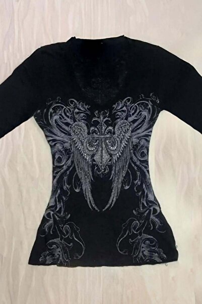 Köstebek Vintage Gothic Wing Uzun Kollu Sweatshirt