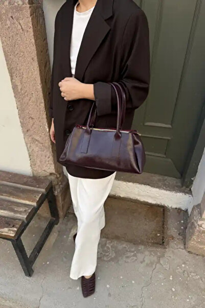 LEONAS Cracked Effect City Three Compartment Women's Handbag Riry St0027 Claret Red